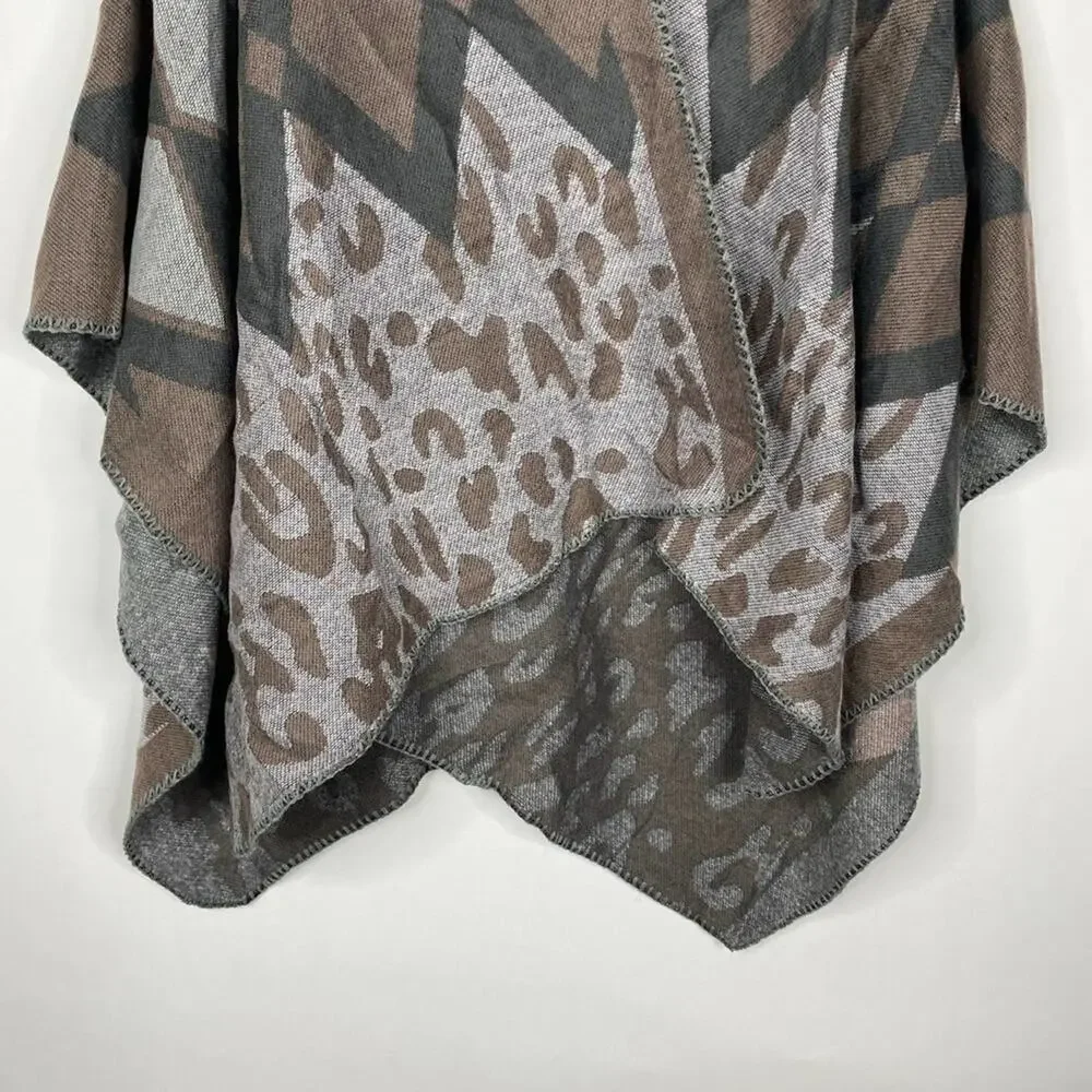 2/$30 NEW Boho Diamond Cheetah Ruana Oversized Open Wrap Poncho Blanket Scarf
